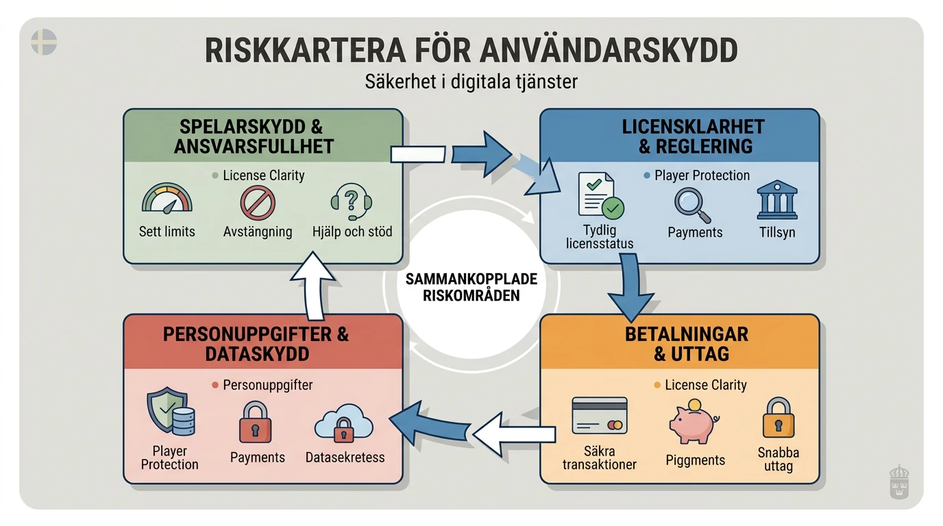 Riskkarta med koppling mellan licens, Spelpaus, betalning och stöd